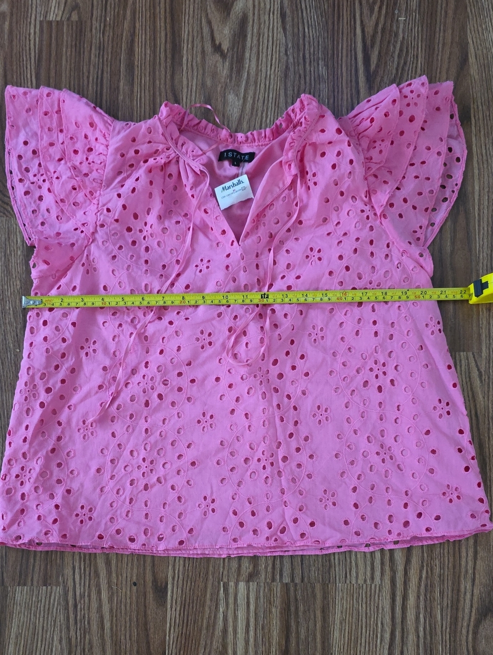 STATE Pink Eyelet V-Neck Flutter Sleeve Blouse